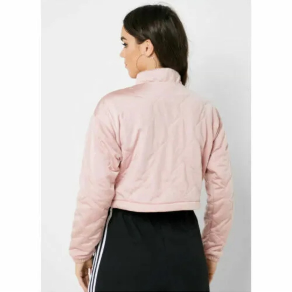 Adidas Quilted Half Zip Pink Cropped Jacket - Picture 2 of 8